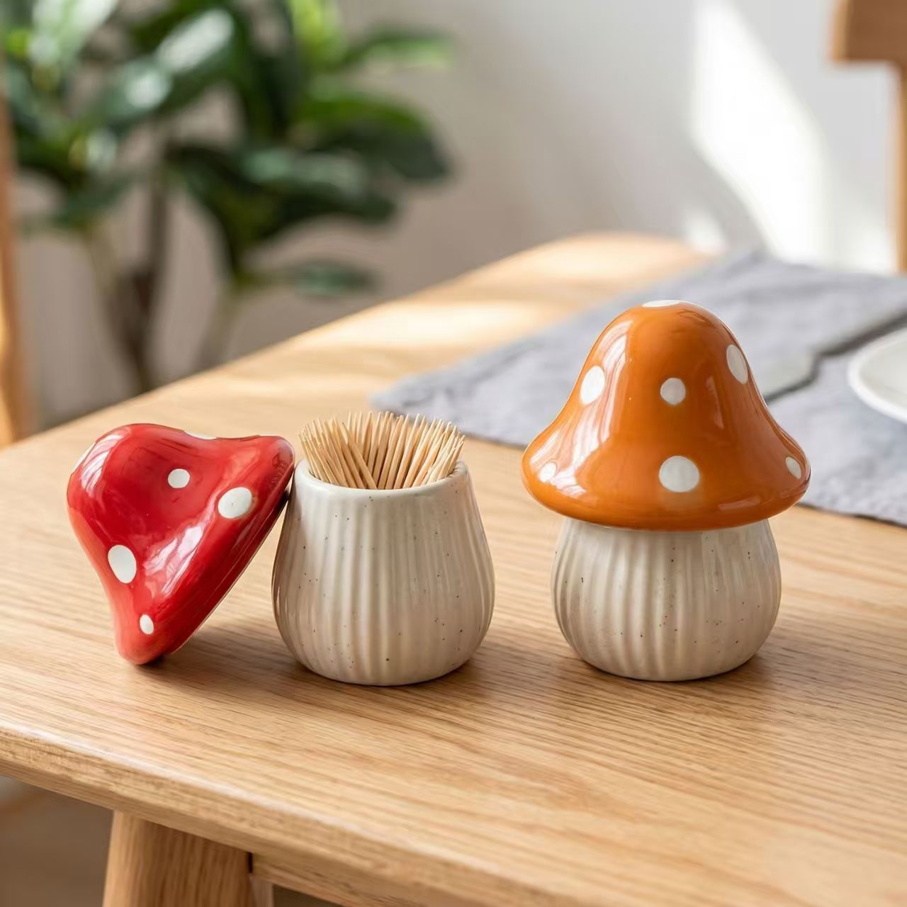 Kitchen Appliances Organizer - 만화 버섯 모양 세라믹 보관 용기