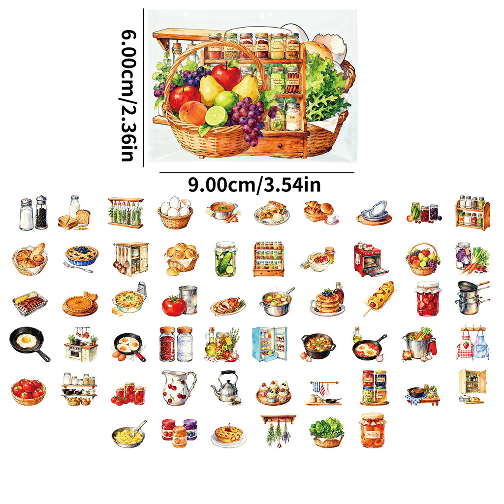 Kitchen Appliances Vintage - 56개 레트로 주방 PET 스티커, 따뜻한