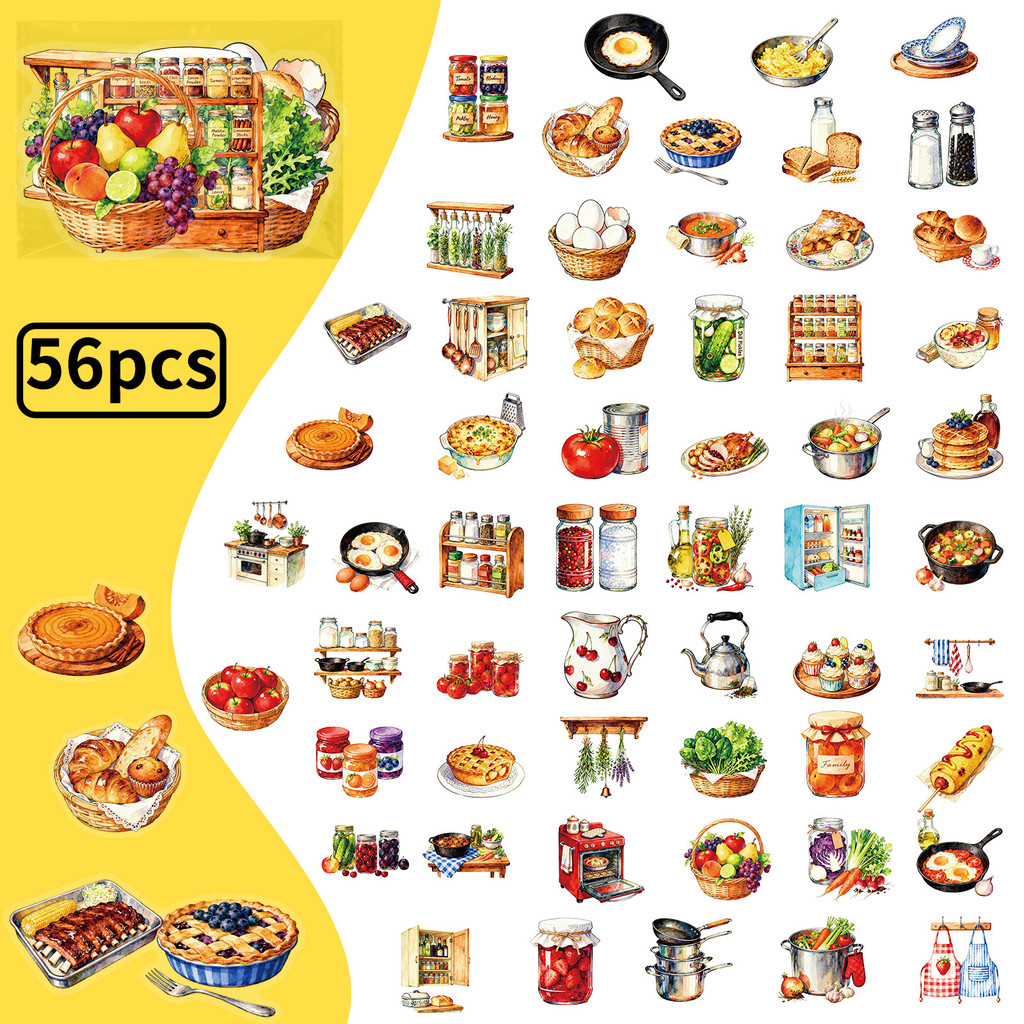 56개 레트로 주방 PET 스티커, 따뜻한 베이킹 음식 - Kitchen Appliances Vintage 리뷰 및 가격